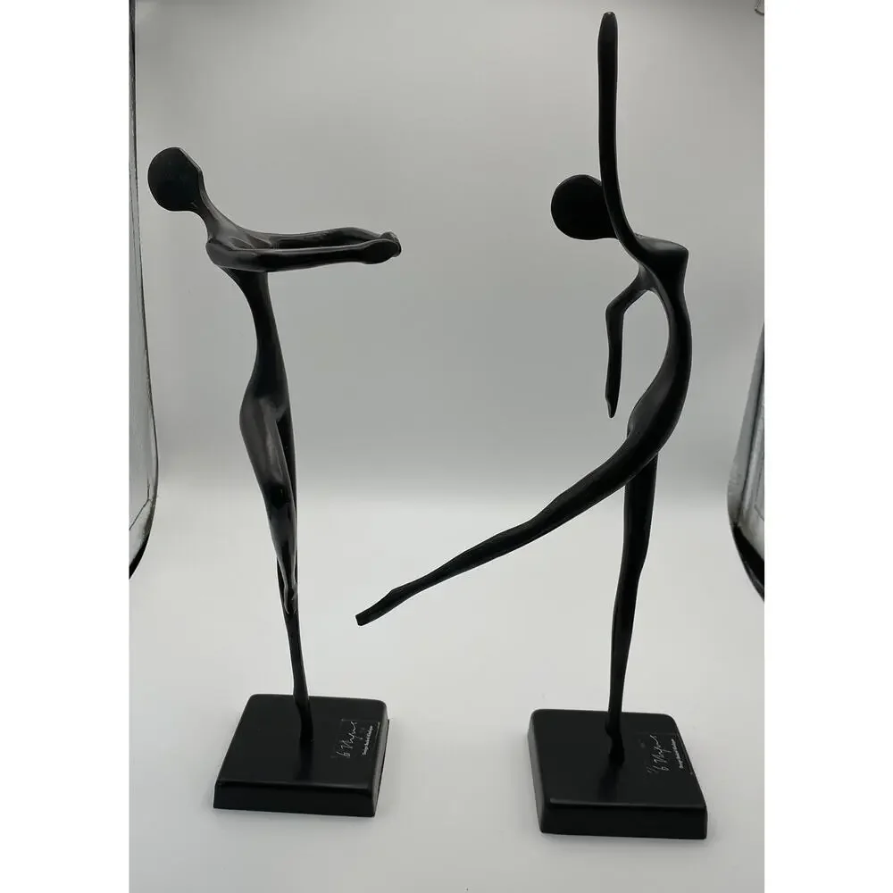 Pair Bodrul Khalique Modern Abstract Metal Dancer Sculptures